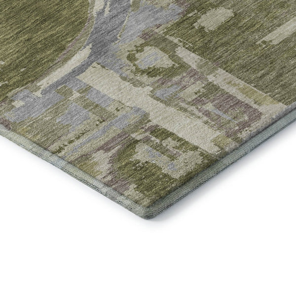 HomeRoots 9' X 12' Olive Green, Gray & Silver Geometric Area Rug - Washable, UV-Protected & Stain-Resistant! 667854