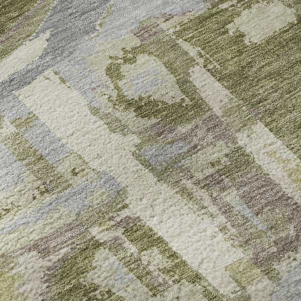 HomeRoots 9' X 12' Olive Green, Gray & Silver Geometric Area Rug - Washable, UV-Protected & Stain-Resistant! 667854