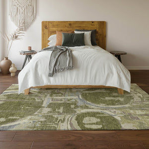 HomeRoots 9' X 12' Olive Green, Gray & Silver Geometric Area Rug - Washable, UV-Protected & Stain-Resistant! 667854