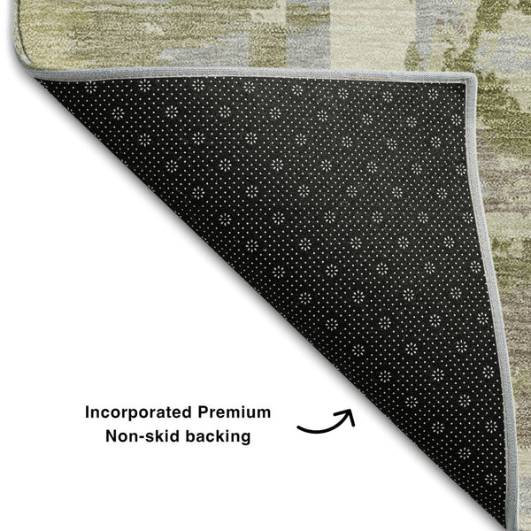 HomeRoots 10' Modern Olive Green Gray Silver Geometric Washable Area Rug - Stain Resistant & UV Protected! 667855