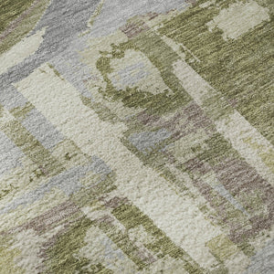 HomeRoots 10' Modern Olive Green Gray Silver Geometric Washable Area Rug - Stain Resistant & UV Protected! 667855