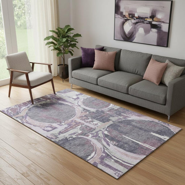 HomeRoots 5' X 8' Stylish Purple Gray & Lavender Geometric Washable Area Rug with UV Protection & Durability 667857
