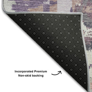 HomeRoots 8' Modern Geometric Round Rug in Purple, Gray & Lavender – Washable, UV-Protected & Stain-Resistant! 667858