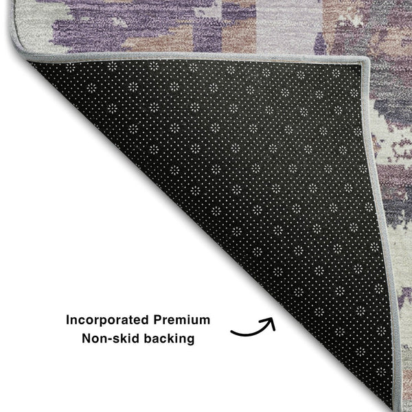 HomeRoots 8' Modern Geometric Round Rug in Purple, Gray & Lavender – Washable, UV-Protected & Stain-Resistant! 667858