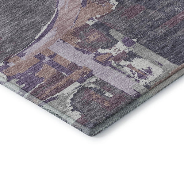 HomeRoots 8' Modern Geometric Round Rug in Purple, Gray & Lavender – Washable, UV-Protected & Stain-Resistant! 667858