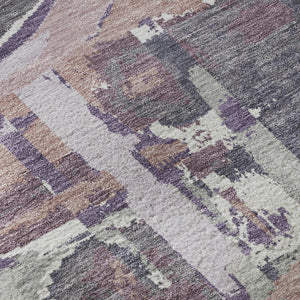 HomeRoots 8' Modern Geometric Round Rug in Purple, Gray & Lavender – Washable, UV-Protected & Stain-Resistant! 667858