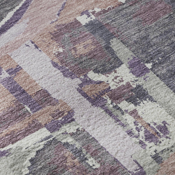 HomeRoots 8' Modern Geometric Round Rug in Purple, Gray & Lavender – Washable, UV-Protected & Stain-Resistant! 667858