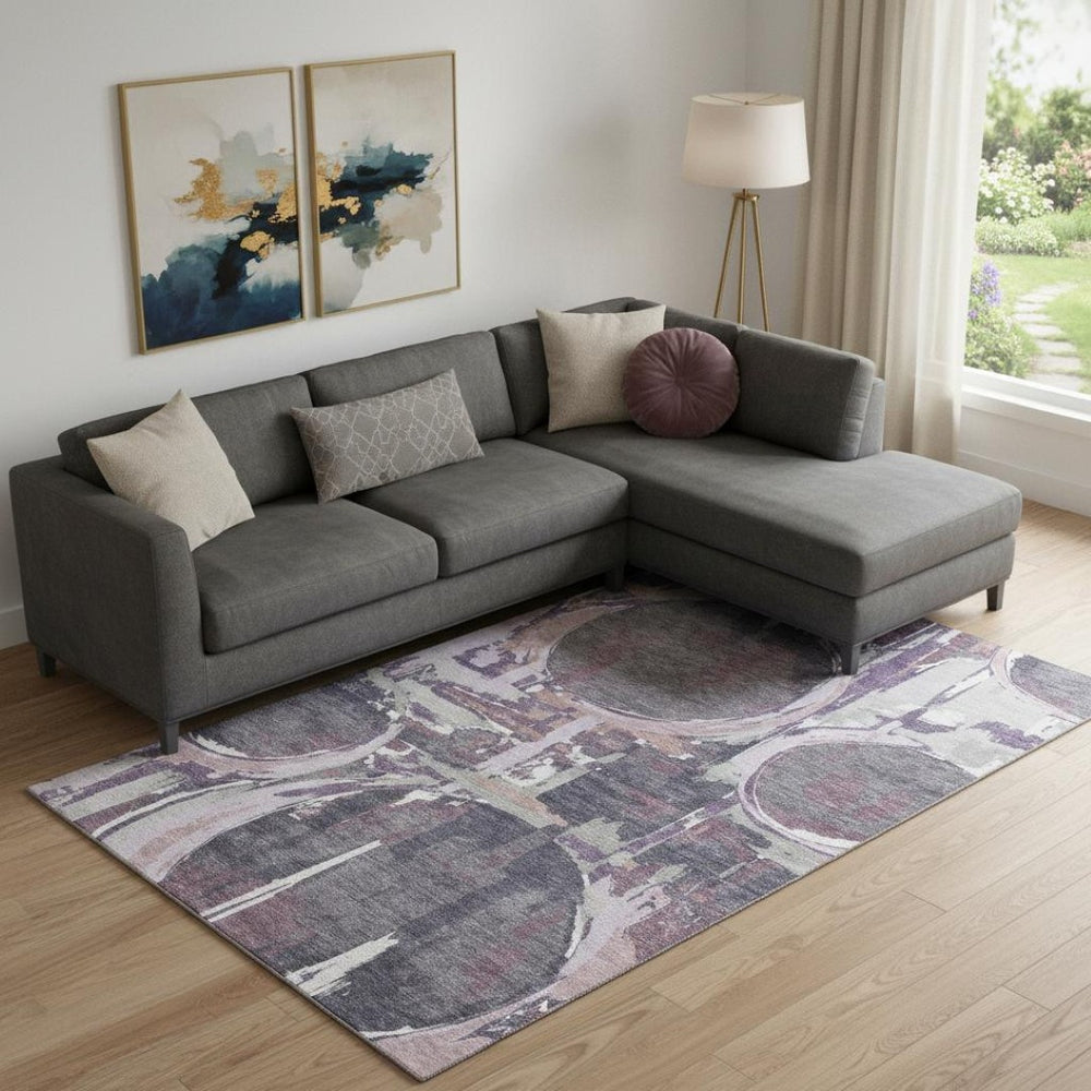 HomeRoots 8' X 10' Stylish Purple Gray Geometric Area Rug - Washable, UV Protected & Perfect for High-Traffic Areas 667859