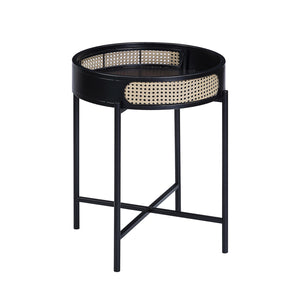 English Elm Round Retro Round End Table with Open Top, Wood Texture & Mesh Border, Black Metal Legs for Stylish Storage B016P323428