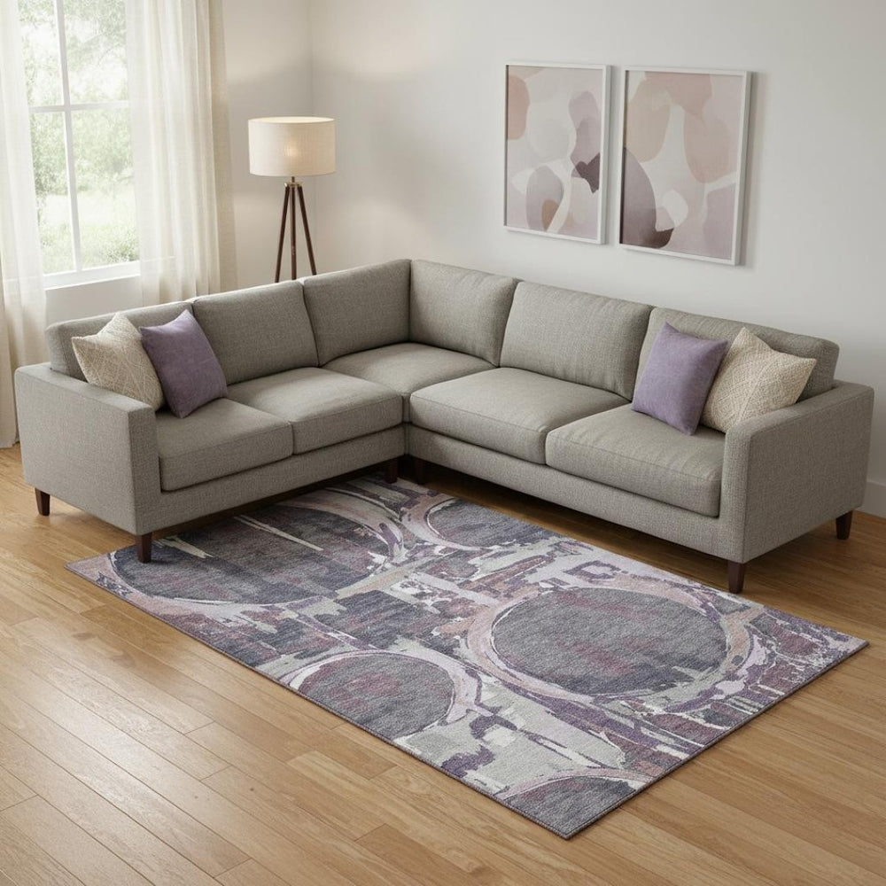 HomeRoots 9' X 12' Stylish Washable Geometric Area Rug in Purple, Gray & Lavender with UV Protection & Durability 667860