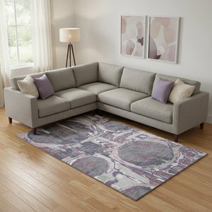 HomeRoots 9' X 12' Stylish Washable Geometric Area Rug in Purple, Gray & Lavender with UV Protection & Durability 667860