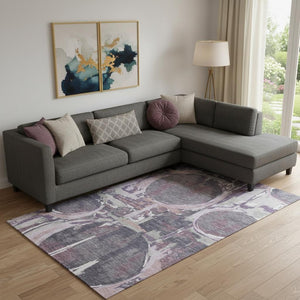 HomeRoots 10' X 14' Stylish Purple Gray Geometric Washable Area Rug with UV Protection for High-Traffic Spaces 667861