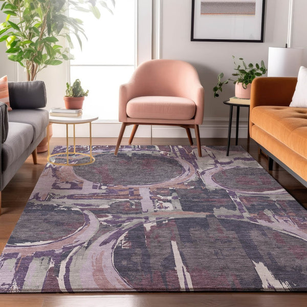 HomeRoots 10' X 14' Stylish Purple Gray Geometric Washable Area Rug with UV Protection for High-Traffic Spaces 667861