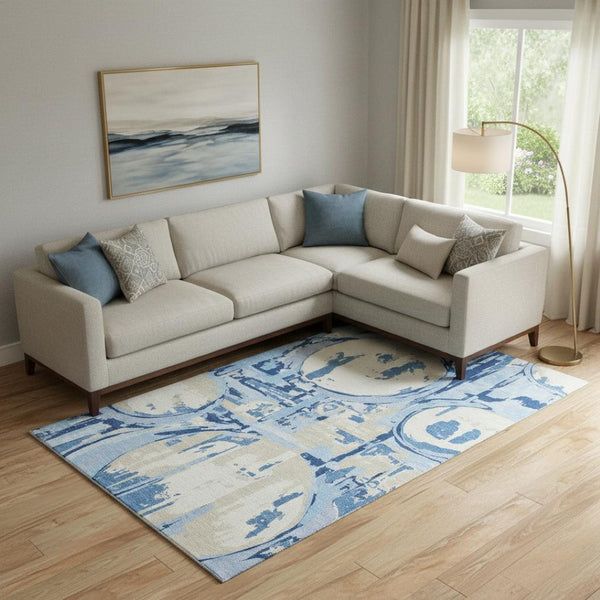 HomeRoots 8' X 10' Sky Blue Geometric Washable Area Rug - Stain Resistant, UV Protected, Perfect for Family Spaces! 667865