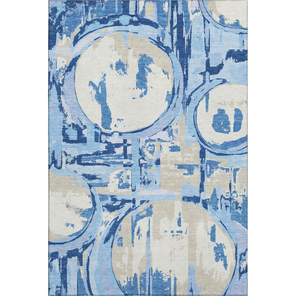 HomeRoots 9' X 12' Sky Blue Ivory Beige Geometric Area Rug - Durable, UV Protected, Easy-Care for Homes 667866