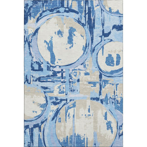 HomeRoots 9' X 12' Sky Blue Ivory Beige Geometric Area Rug - Durable, UV Protected, Easy-Care for Homes 667866