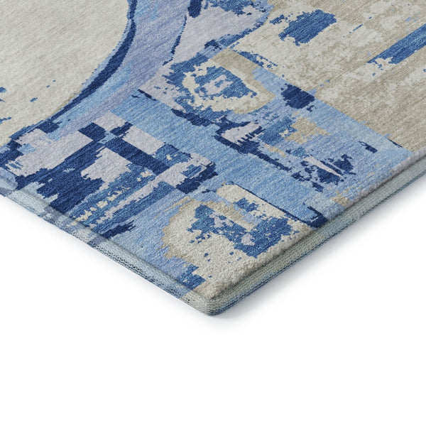 HomeRoots 10' Sky Blue Ivory Beige Geometric Area Rug - Washable, UV Protected, Durable for High-Traffic Spaces 667867