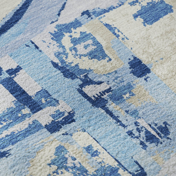 HomeRoots 10' Sky Blue Ivory Beige Geometric Area Rug - Washable, UV Protected, Durable for High-Traffic Spaces 667867