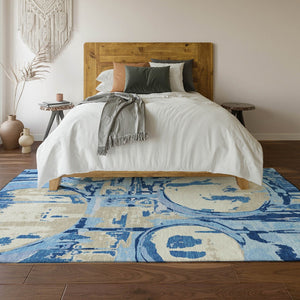 HomeRoots 10' Sky Blue Ivory Beige Geometric Area Rug - Washable, UV Protected, Durable for High-Traffic Spaces 667867