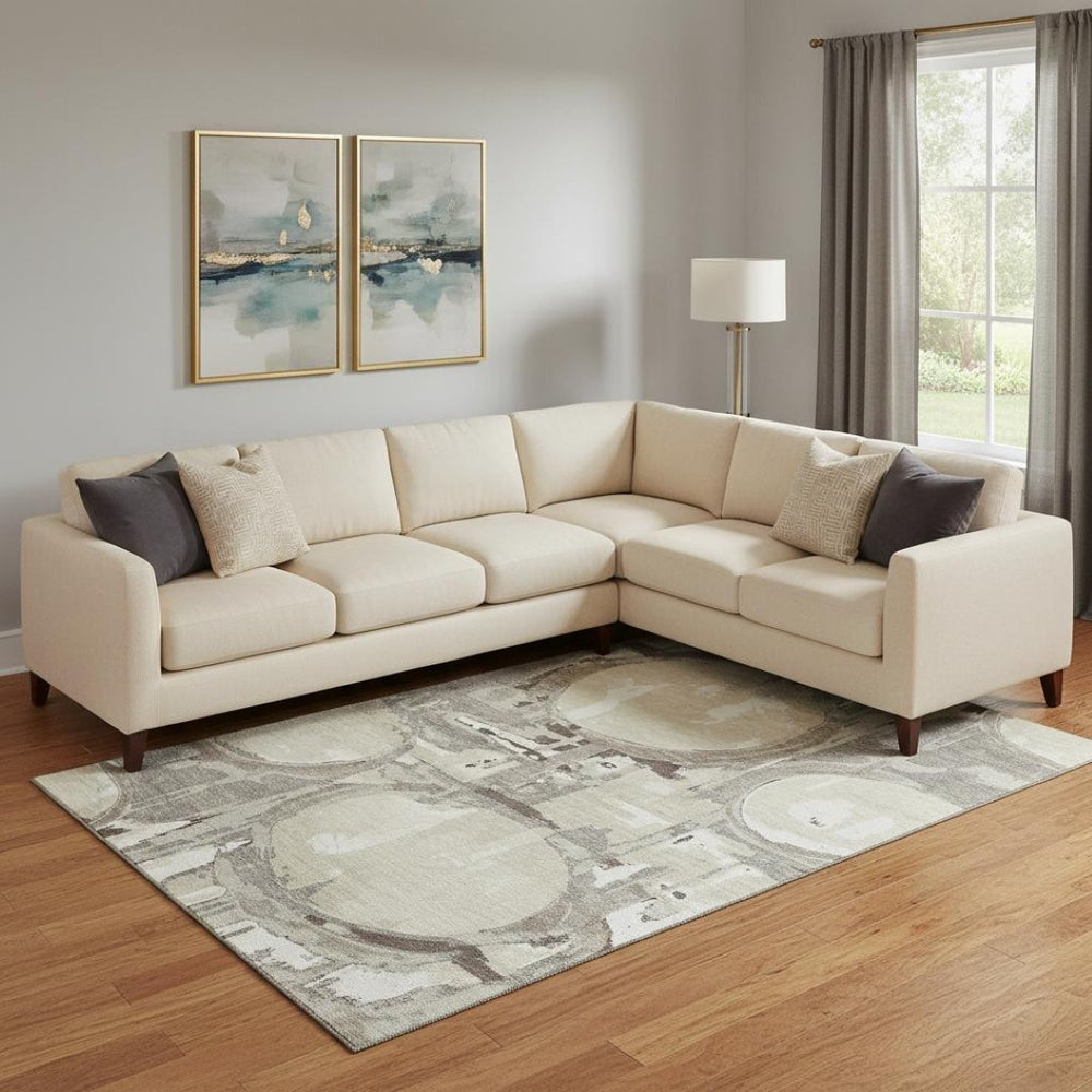 HomeRoots 9' X 12' Tan Beige & Gray Geometric Area Rug - Durable, Washable, UV Protected for Modern Spaces 667872
