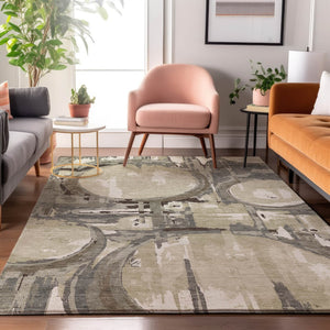 HomeRoots 10' X 14' Tan Beige & Gray Geometric Washable Area Rug - Stylish, Durable, UV Protected for Family Life 667873