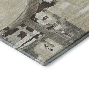 HomeRoots 10' X 14' Tan Beige & Gray Geometric Washable Area Rug - Stylish, Durable, UV Protected for Family Life 667873