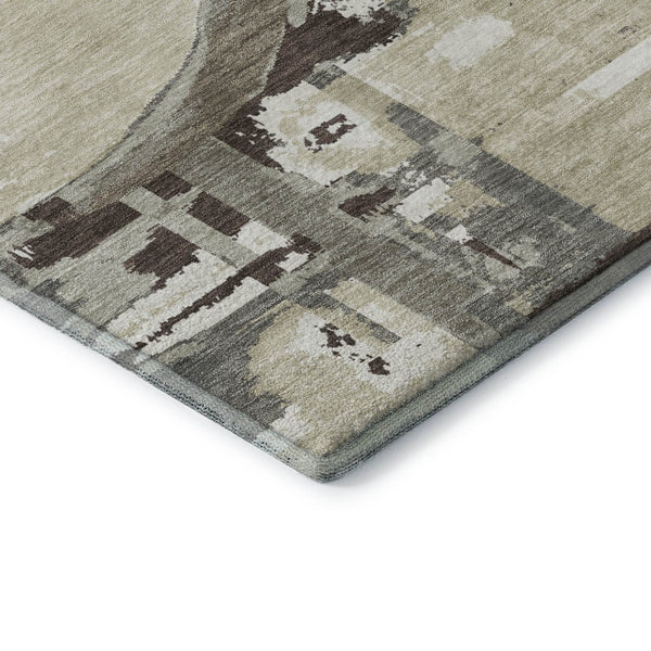 HomeRoots 10' X 14' Tan Beige & Gray Geometric Washable Area Rug - Stylish, Durable, UV Protected for Family Life 667873