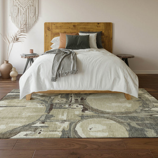 HomeRoots 10' X 14' Tan Beige & Gray Geometric Washable Area Rug - Stylish, Durable, UV Protected for Family Life 667873