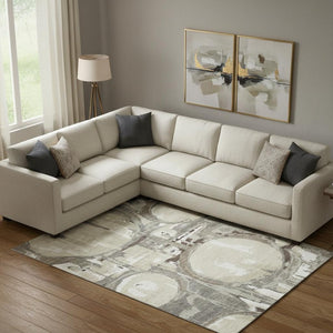 HomeRoots 10' X 14' Tan Beige & Gray Geometric Washable Area Rug - Stylish, Durable, UV Protected for Family Life 667873