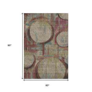 HomeRoots 5' X 8' Washable Geometric Area Rug in Taupe, Blush & Teal - Stylish, Durable & UV Protected Design! 667875