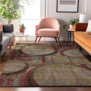 HomeRoots 5' X 8' Washable Geometric Area Rug in Taupe, Blush & Teal - Stylish, Durable & UV Protected Design! 667875