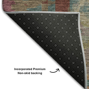 HomeRoots 5' X 8' Washable Geometric Area Rug in Taupe, Blush & Teal - Stylish, Durable & UV Protected Design! 667875