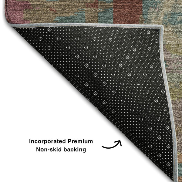 HomeRoots 5' X 8' Washable Geometric Area Rug in Taupe, Blush & Teal - Stylish, Durable & UV Protected Design! 667875