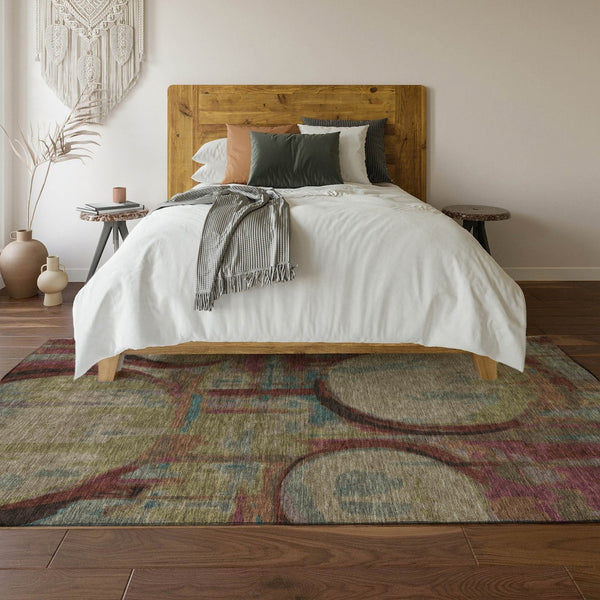 HomeRoots 5' X 8' Washable Geometric Area Rug in Taupe, Blush & Teal - Stylish, Durable & UV Protected Design! 667875