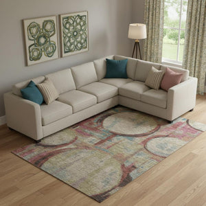 HomeRoots 8' X 10' Taupe, Blush & Teal Geometric Area Rug - Stylish, Stain-Resistant, UV-Protected & Durable! 667877