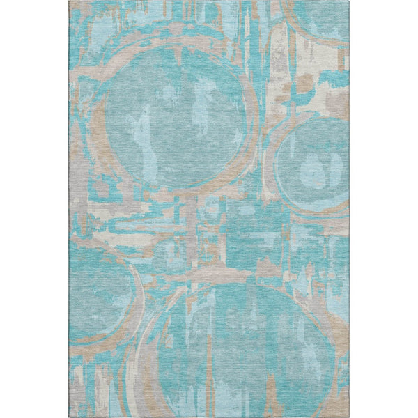 HomeRoots 5' X 8' Stylish Teal Taupe & Beige Geometric Washable Area Rug with UV Protection for Durability 667881