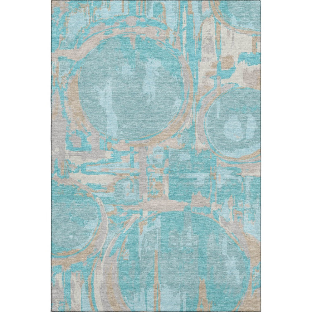 HomeRoots 8' X 10' Geometric Area Rug in Teal, Taupe & Beige - Washable, UV Protected, and Perfect for Families 667883
