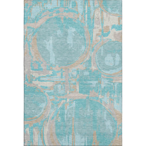 HomeRoots 10' Teal, Taupe & Beige Geometric Washable Area Rug - Durable, UV Protected, Easy-Care Design for Your Home 667885