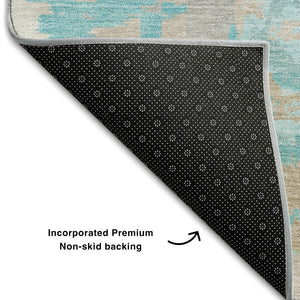 HomeRoots 10' Teal, Taupe & Beige Geometric Washable Area Rug - Durable, UV Protected, Easy-Care Design for Your Home 667885
