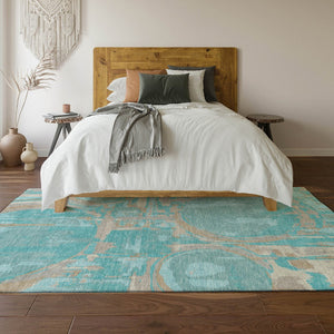 HomeRoots 10' Teal, Taupe & Beige Geometric Washable Area Rug - Durable, UV Protected, Easy-Care Design for Your Home 667885