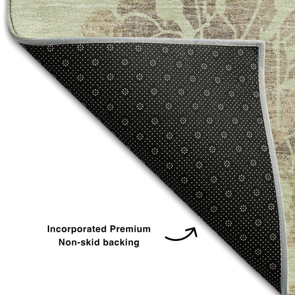 HomeRoots 5' X 8' Transitional Floral Area Rug in Artichoke Green, Taupe & Beige – Durable, Washable & UV Protected 667887