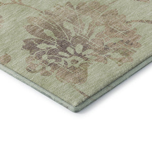 HomeRoots 5' X 8' Transitional Floral Area Rug in Artichoke Green, Taupe & Beige – Durable, Washable & UV Protected 667887