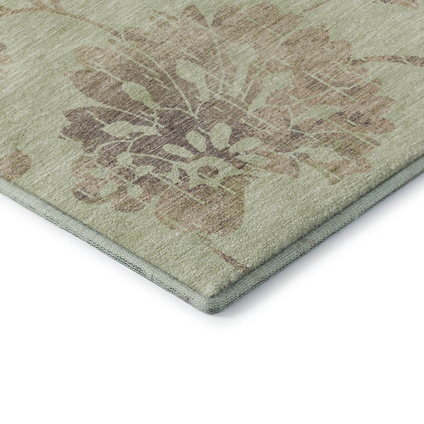 HomeRoots 5' X 8' Transitional Floral Area Rug in Artichoke Green, Taupe & Beige – Durable, Washable & UV Protected 667887
