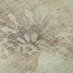 HomeRoots 5' X 8' Transitional Floral Area Rug in Artichoke Green, Taupe & Beige – Durable, Washable & UV Protected 667887