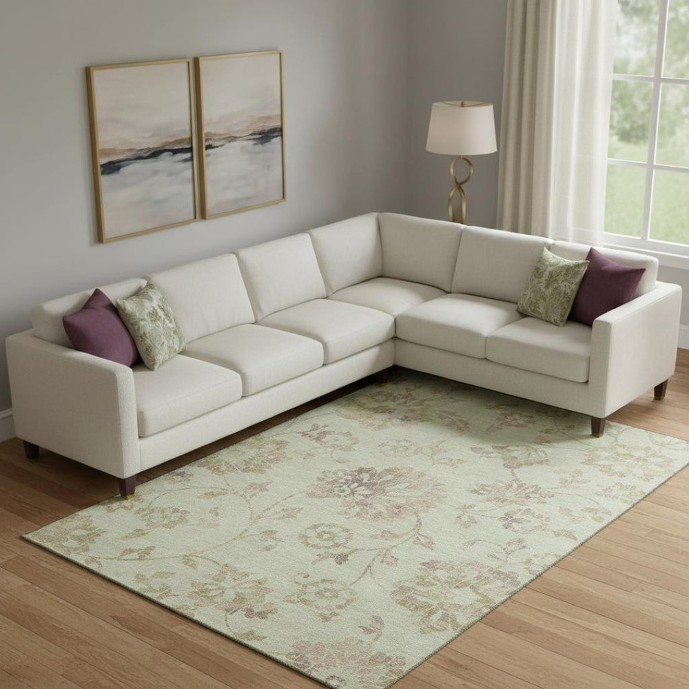 HomeRoots 8' X 10' Artichoke Green Floral Area Rug – Washable, Stain Resistant, UV Protected for Everyday Living 667889