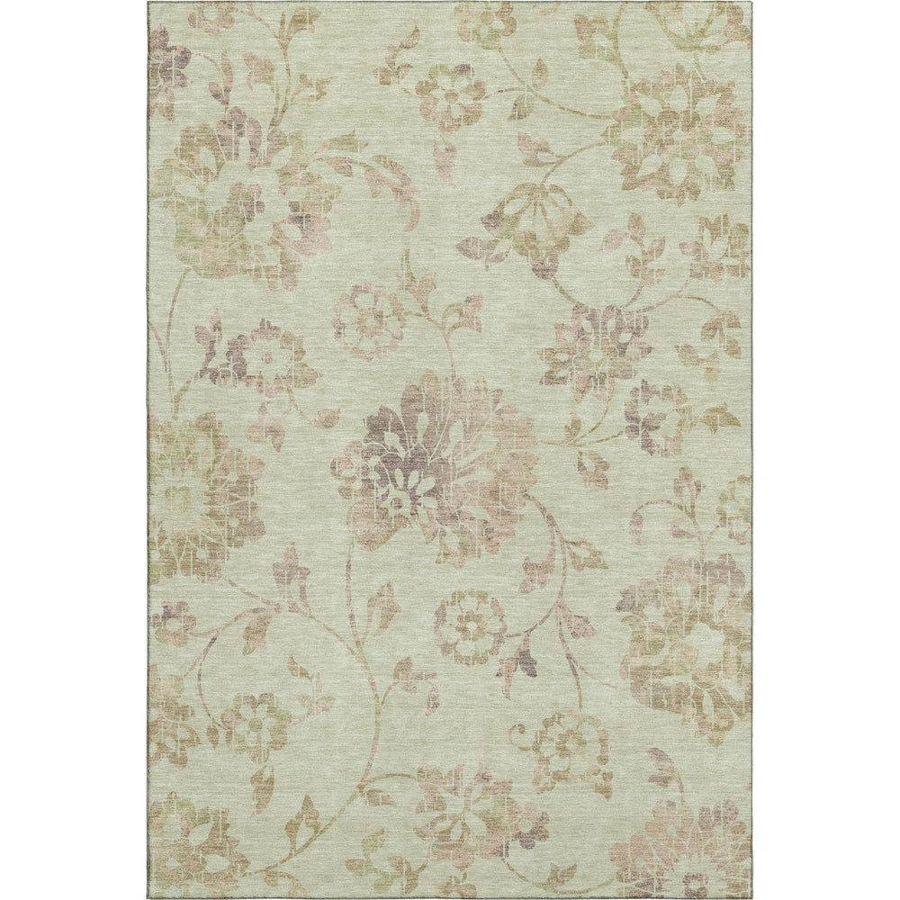 HomeRoots 8' X 10' Artichoke Green Floral Area Rug – Washable, Stain Resistant, UV Protected for Everyday Living 667889