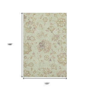 HomeRoots 10' X 14' Artichoke Green Floral Area Rug - Washable, UV Protected, Perfect for Family Spaces 667891