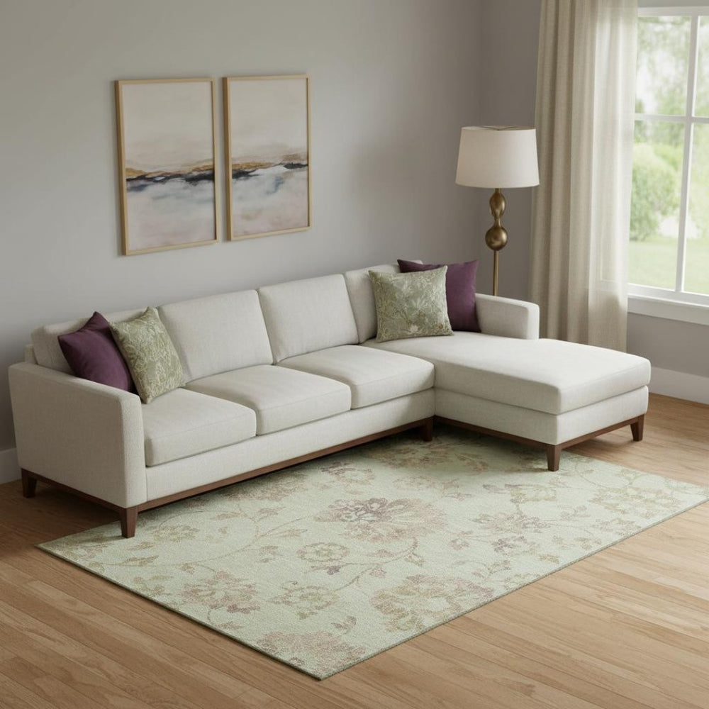 HomeRoots 10' X 14' Artichoke Green Floral Area Rug - Washable, UV Protected, Perfect for Family Spaces 667891