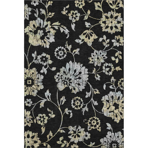 HomeRoots 5' X 8' Black Silver Beige Floral Washable Area Rug - Stylish, Stain-Resistant, UV Protected Comfort 667893
