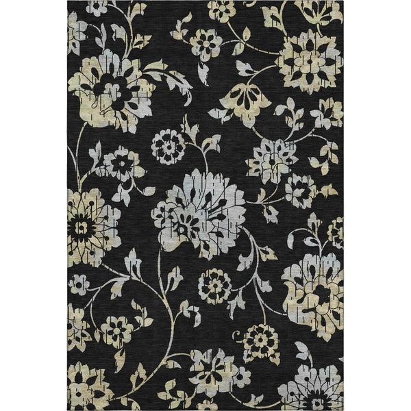HomeRoots 5' X 8' Black Silver Beige Floral Washable Area Rug - Stylish, Stain-Resistant, UV Protected Comfort 667893